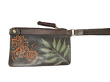 Leather wrist purse Hand painted by Valerie Doyon