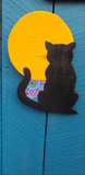 'Meow' Black Cat full moon wood carving By Valerie Doyon