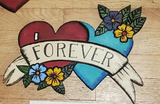 Retro Tattoo Hearts Wood Art by Valerie Doyon