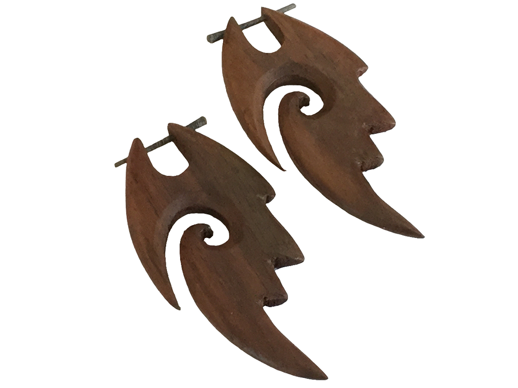 Tribal Fire Spiral Earrings carved from Wood