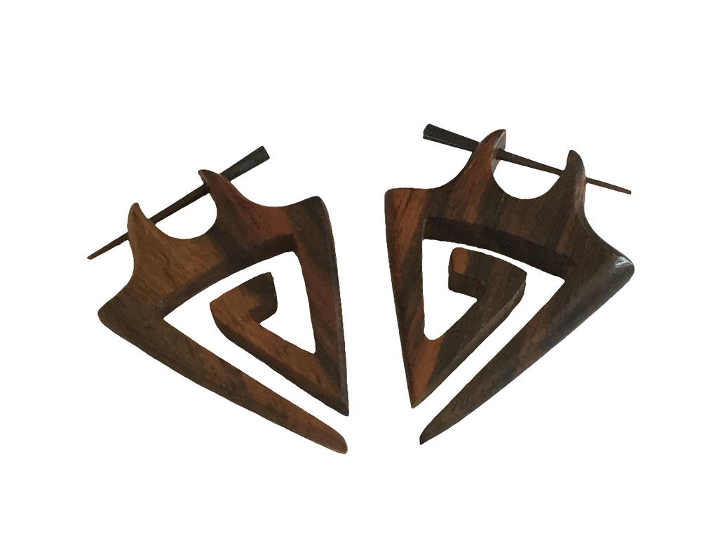 Carved Triangular Wood Earrings