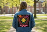 Doves and flowers with heart molas from Panama