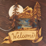 Lakeside Welcome wood art by Valerie Doyon