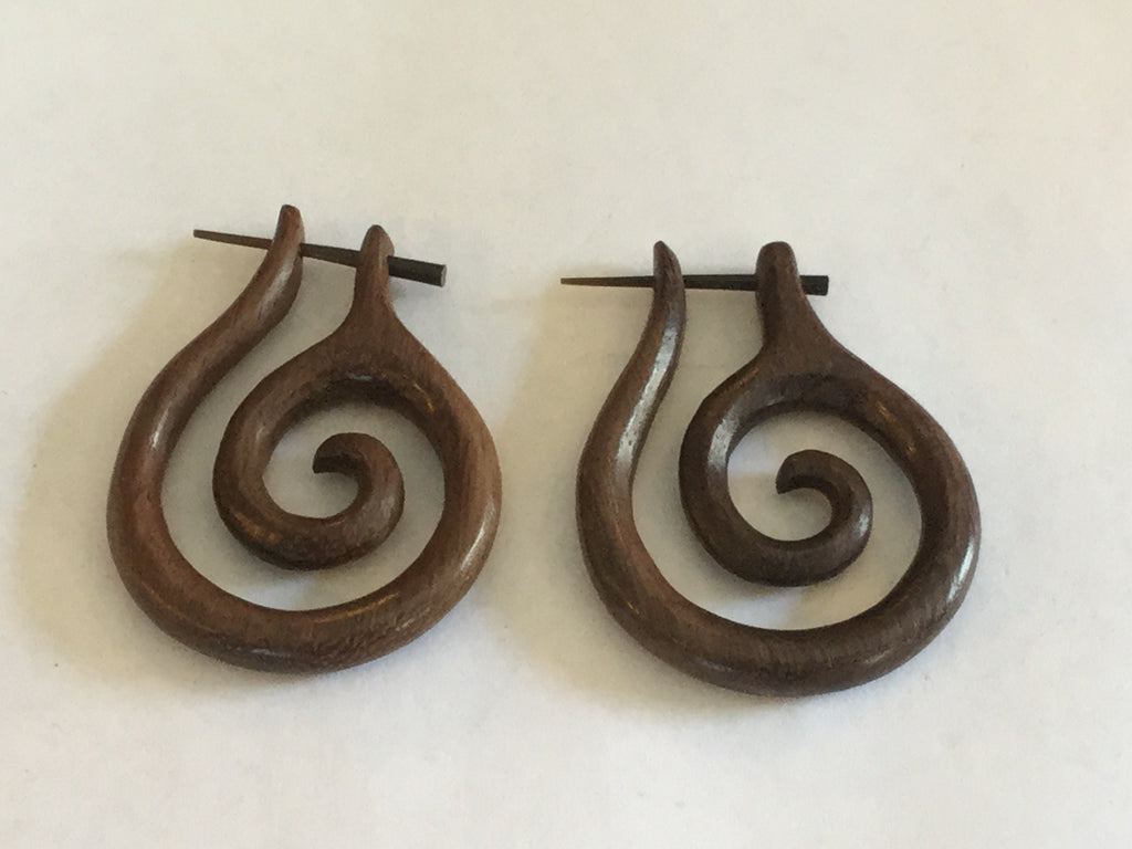 Carved Spiral Wooden Earrings