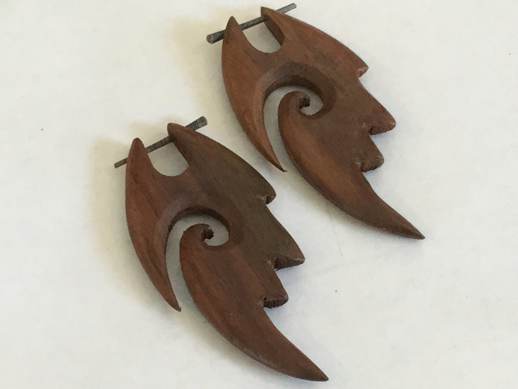 Tribal Fire Spiral Earrings carved from Wood