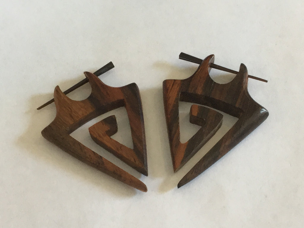 Carved Triangular Wood Earrings