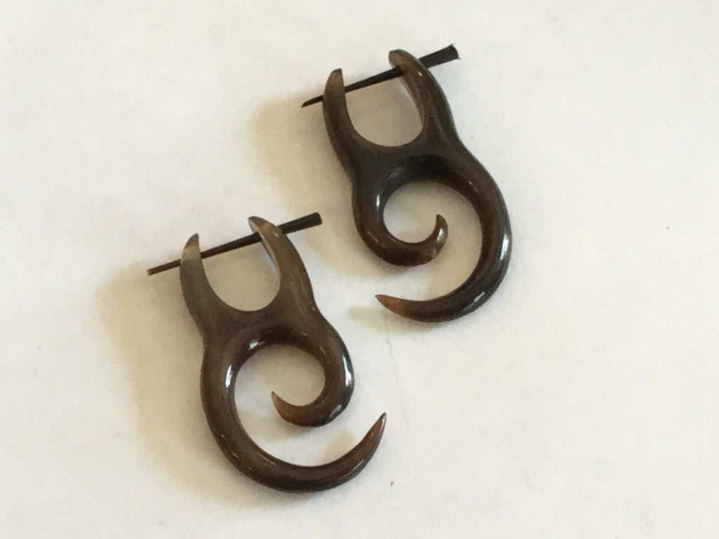 Spiral Earrings carved from Dark Horn